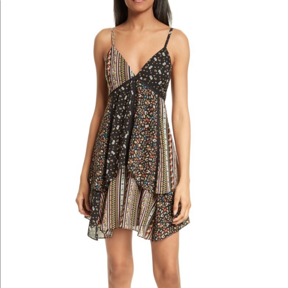 Alice + Olivia Delilah Tiered Print Stretch Silk Dress, Floral Stripe, Size 0